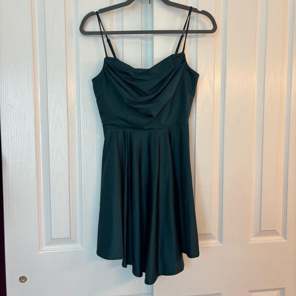 City Studio Green Sleeveless Cowl Neck Mini Dress